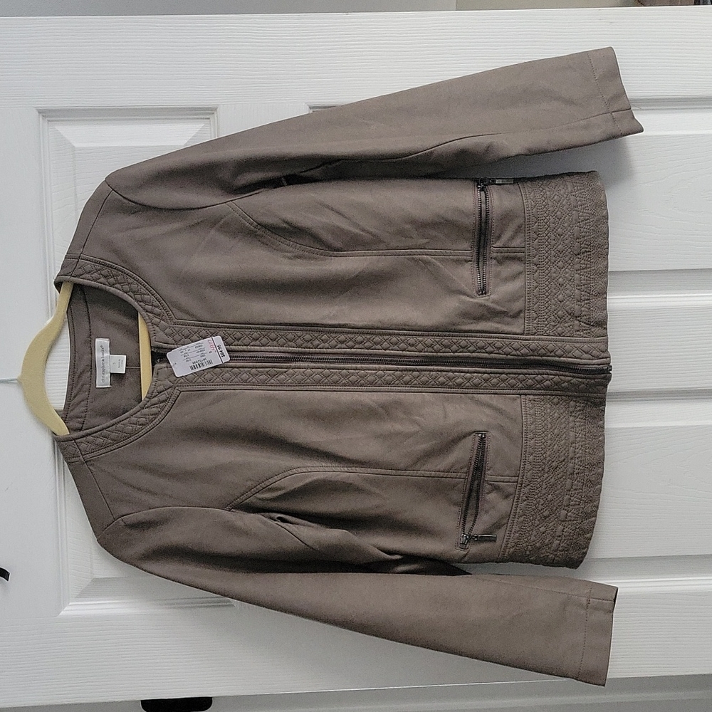Brown faux leather spring jacket